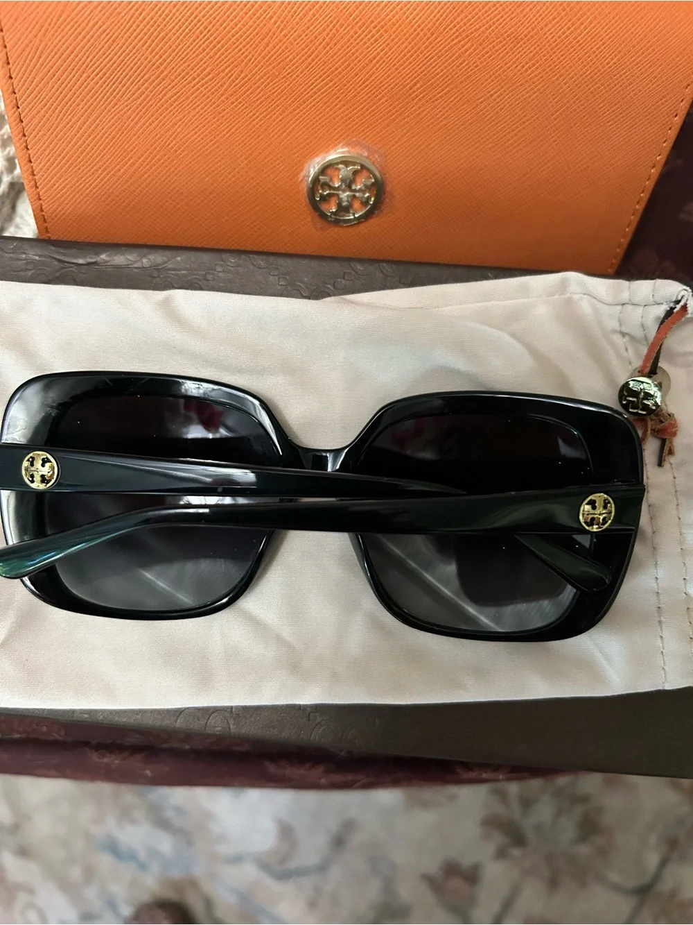 Tory Burch Black Square Sunglasses with Gold Logo Accents